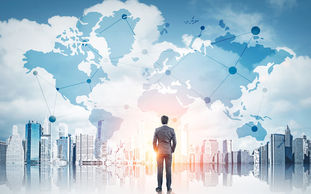 Mapa global con ciudad y conexiones