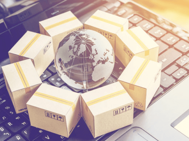 Cajas alrededor de globo para distribucion